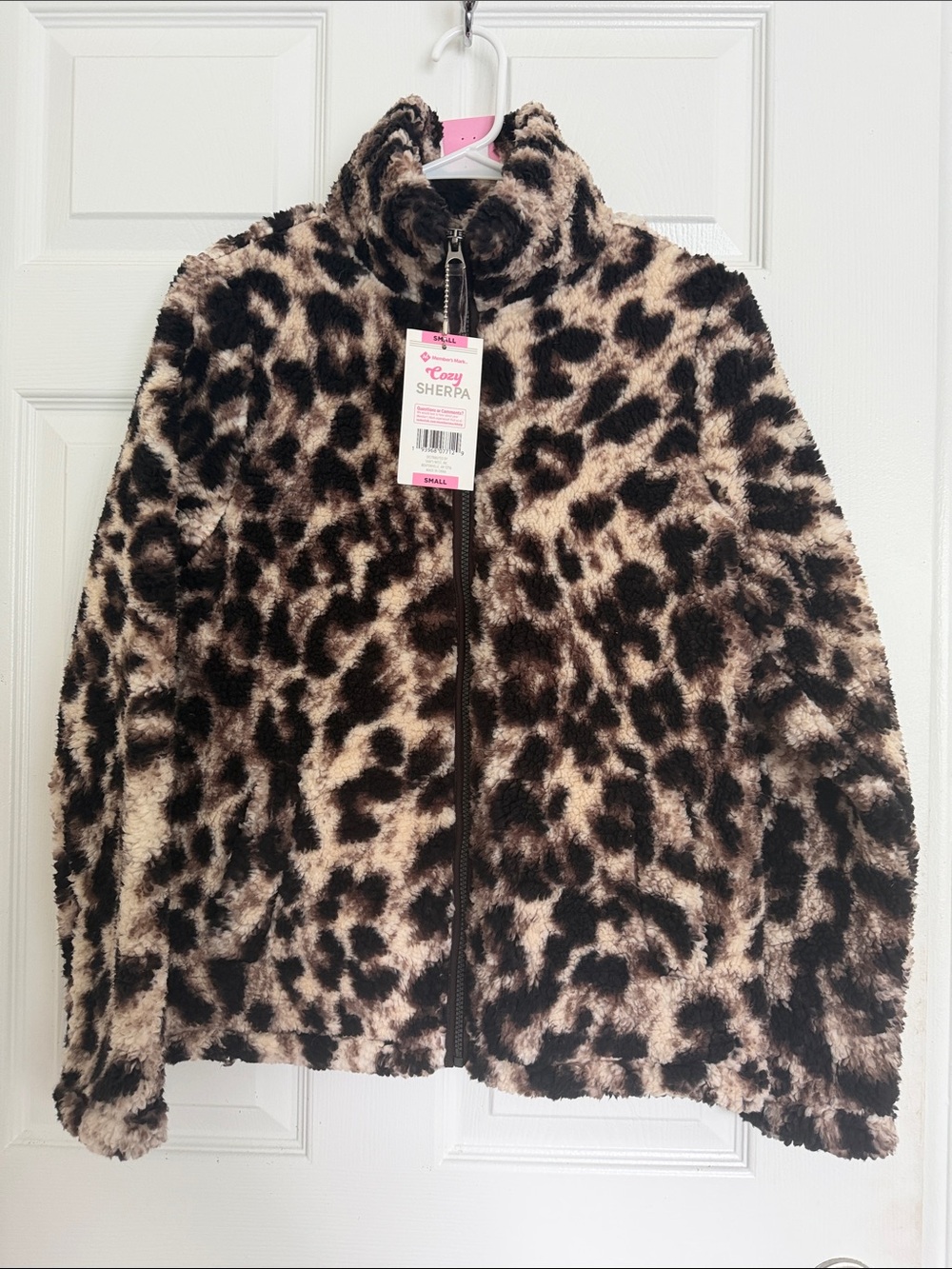 Cozy Sherpa Leopard Zip-Up Jacket - Brown/Black